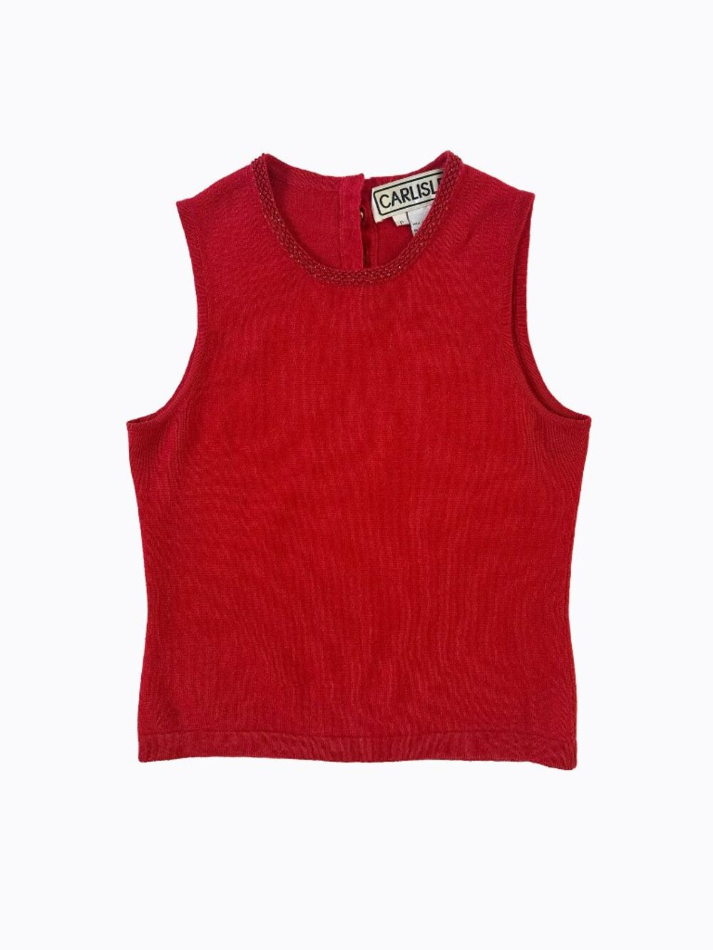 Vtg Carlisle Red Cashmere Silk Knit Vest Sleeveless Sweater PS Beaded Tank Retro